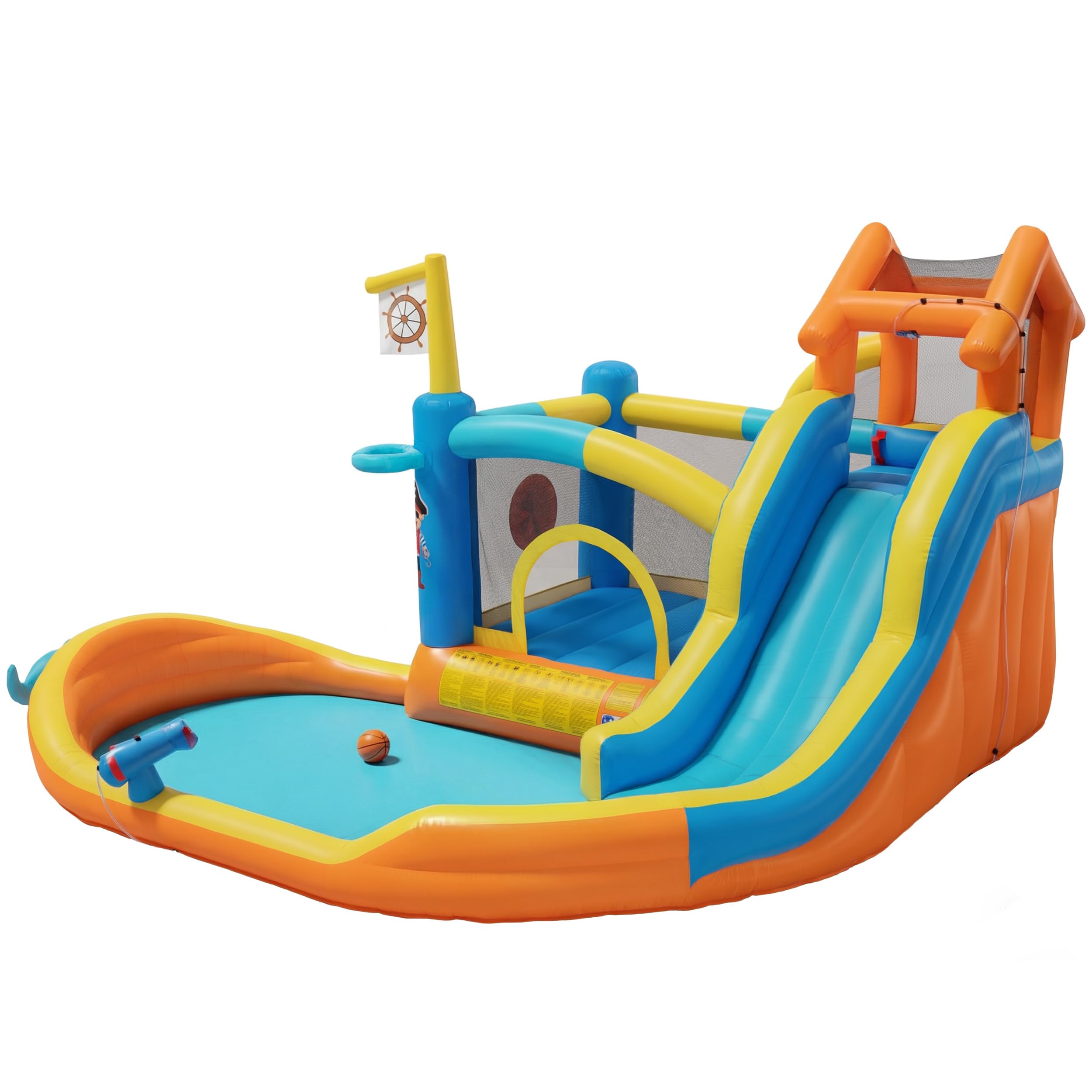 UEV Aufblasbare Hüpfburg XXL Indoor & Outdoor mit Gebläse 450W, extra breiter Wasserrutsche, für Kleinkinder (3-10 Jahre), EN71-1/2/3, Kindergeburtstag (414 x 364x 244 cm)