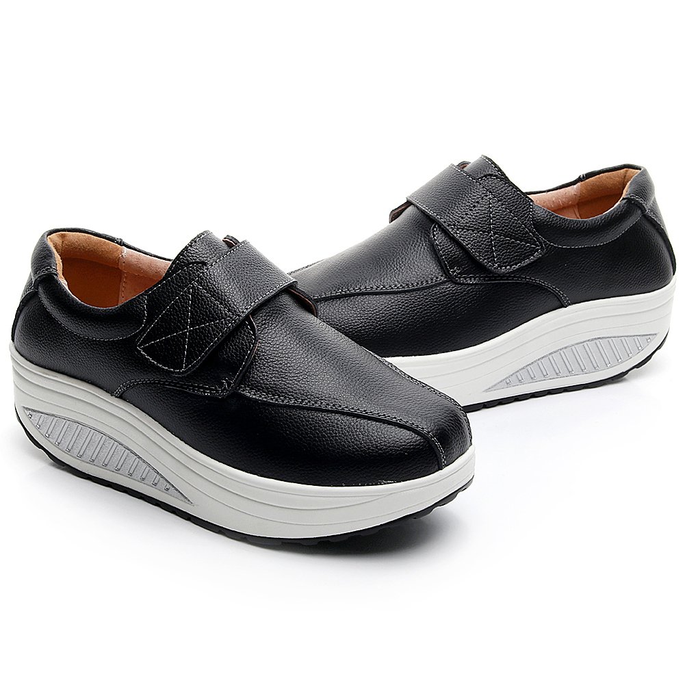 rismart Mujer Cuña Bucle Cómodo Plataformas Cuero Zapatillas Zapatos