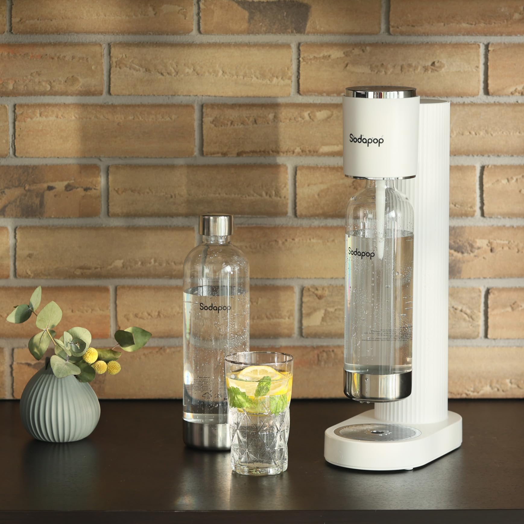 Sodapop Aireador de agua Cooper blanco, incluye 1 botella de PET, elegante y ahorra espacio, altura 44,9 cm