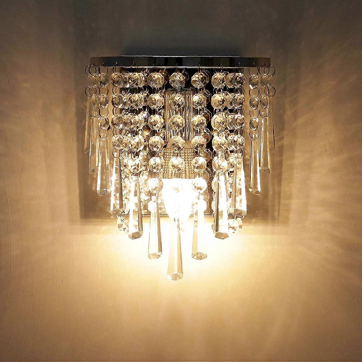 Joyhappst Girls Image Color Modern Crystal Wall Lamp Indoor Crystal Wall Lamp Finish Stainless Steel Lamp Base E14 For Bedroom Living Room Hallway Staircase 'S Room