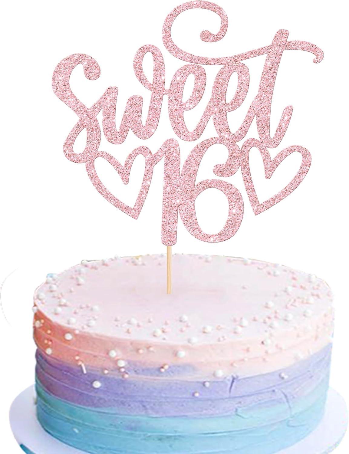 1 Stück Sweet 16 Cake Topper Glitzer Teenager 16th Kuchen Deko Prost bis 16 Tortendeko für Prost auf 16th Thema Geburtstag Jahrestag Party Kuchen Dekorationen Hellrosa