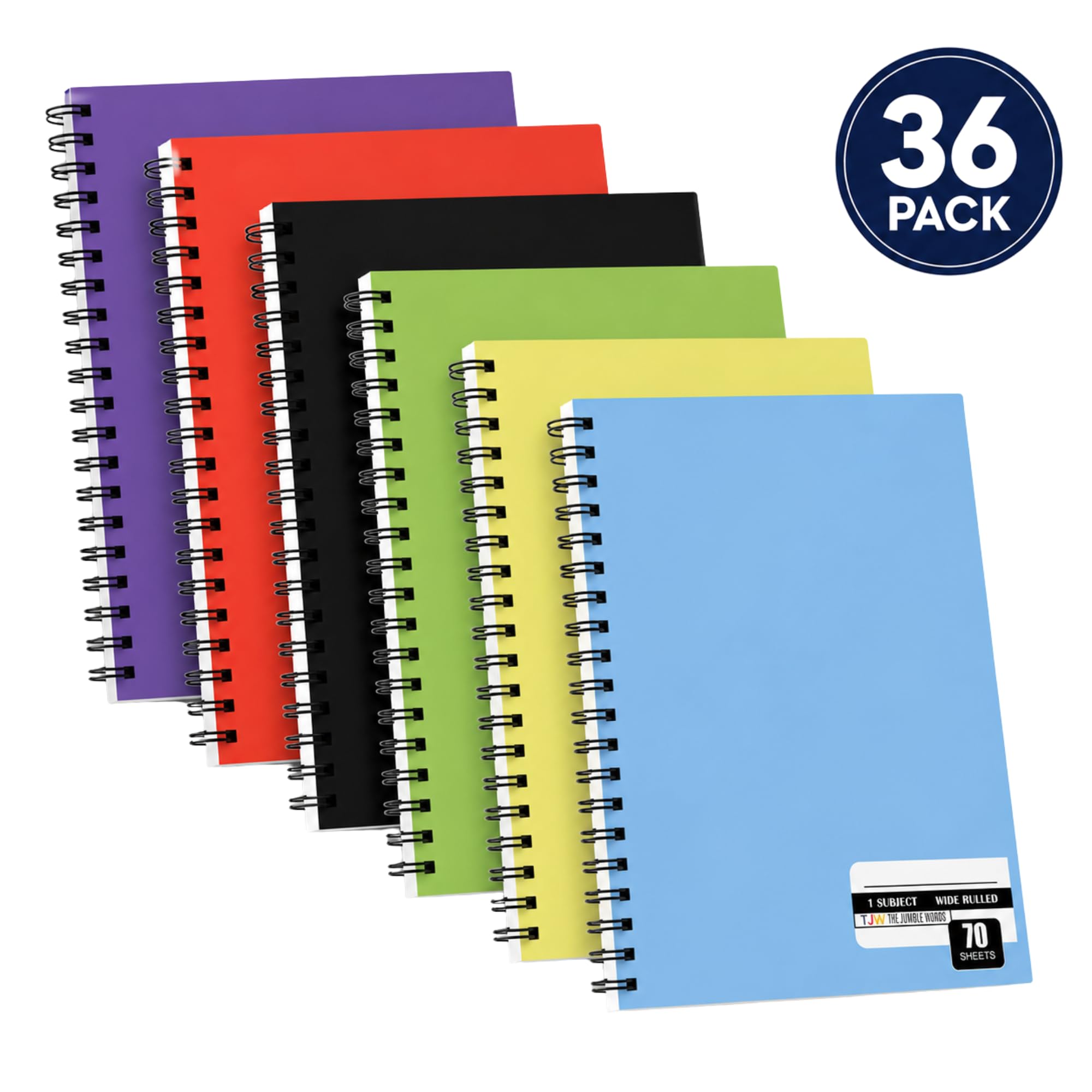 Quaderni a spirale Confezione da 36, 1 soggetto, quaderni a righe universitarie, 70 fogli, 26,7 x 19,1 cm, pagine di qualità, copertina resistente, quaderni per lavoro 6 colori