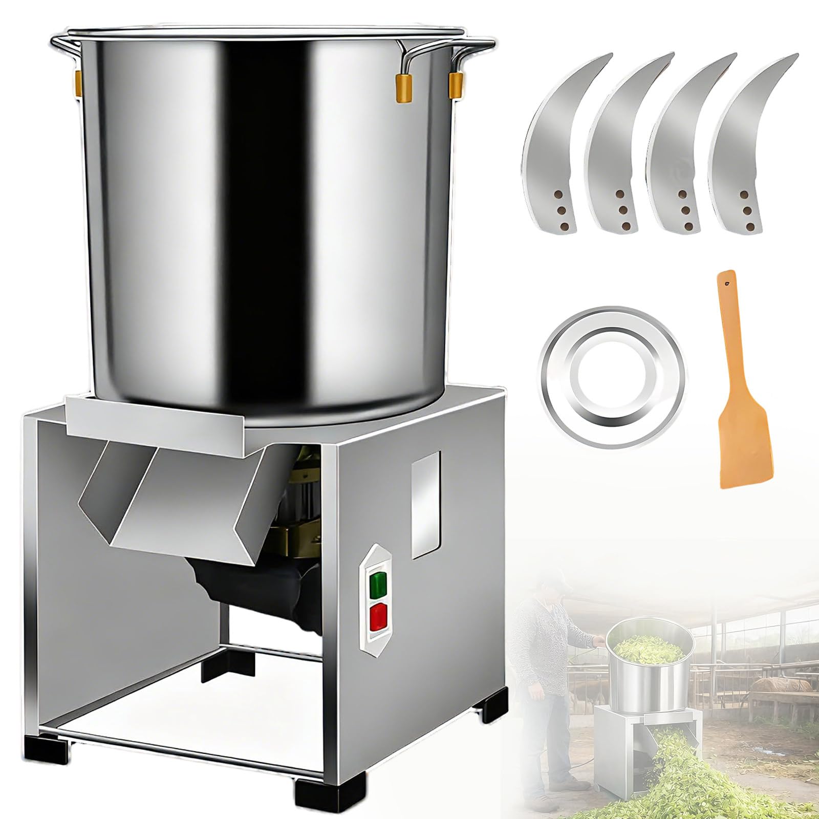 Picadora eléctrica de Verduras Comercial, procesador de Alimentos Comercial de 60-200 kg/h, picadora de Verduras en Cubos con 4 Cuchillas, para Picar diversas Verduras, para Granjas 1800W