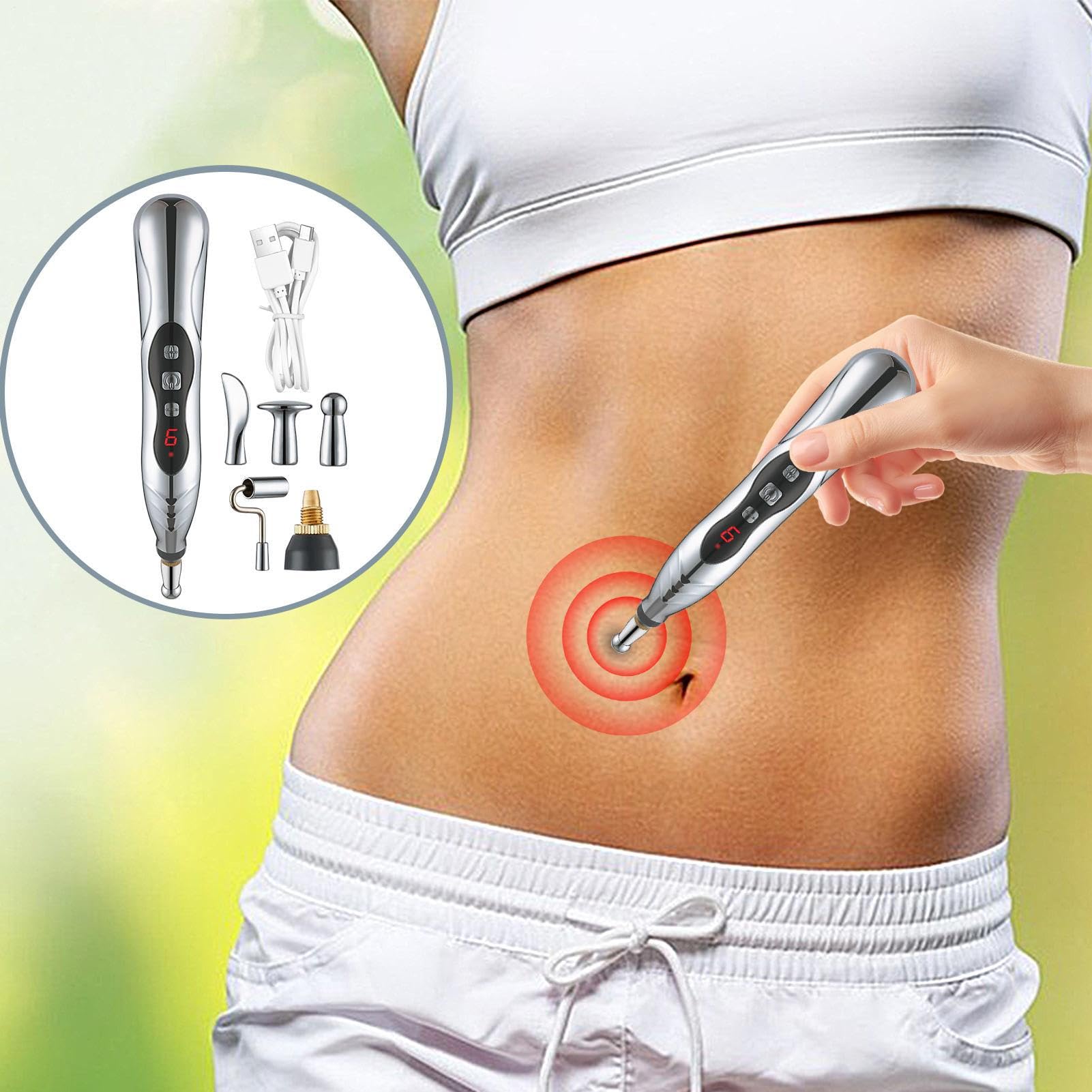 Electric Massage Pen, Rechargeable Acupunctures Tool, Trigger Point Stimulator, Muscle Relief Device, Meridian Therapys Massager, Portable Size, Home Travel Use, 18.3x2.5cm ABS