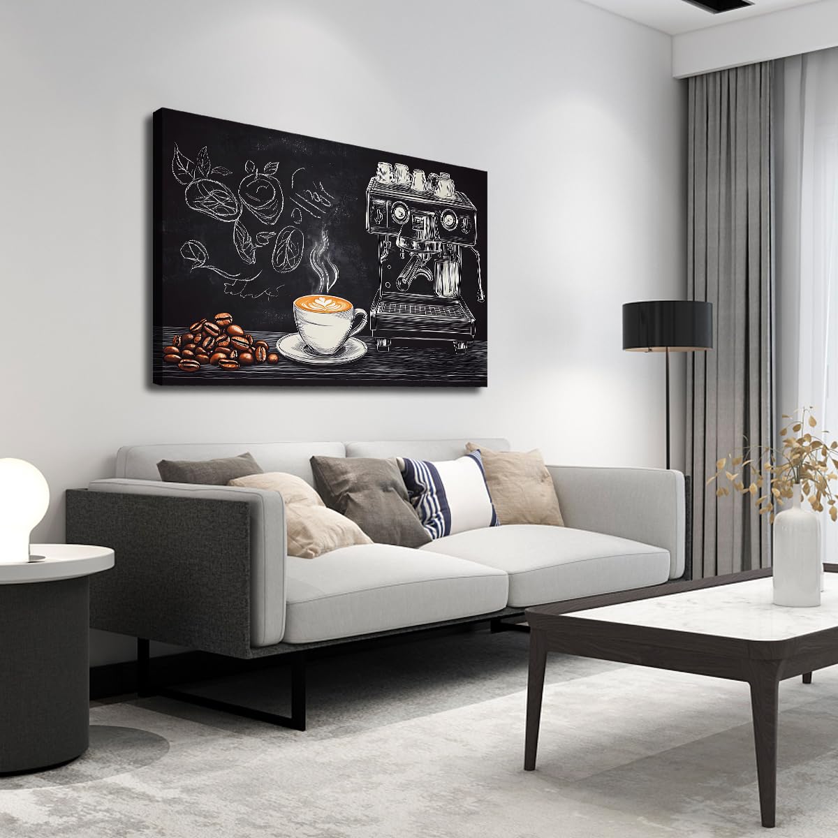 YUNART Arredamento per bar del caffè in lavagna tela per la parete stampe vintage per macchina da caffè e latte art su tela per cucina caffè negozio sala da pranzo 45x68cm Telaio interno