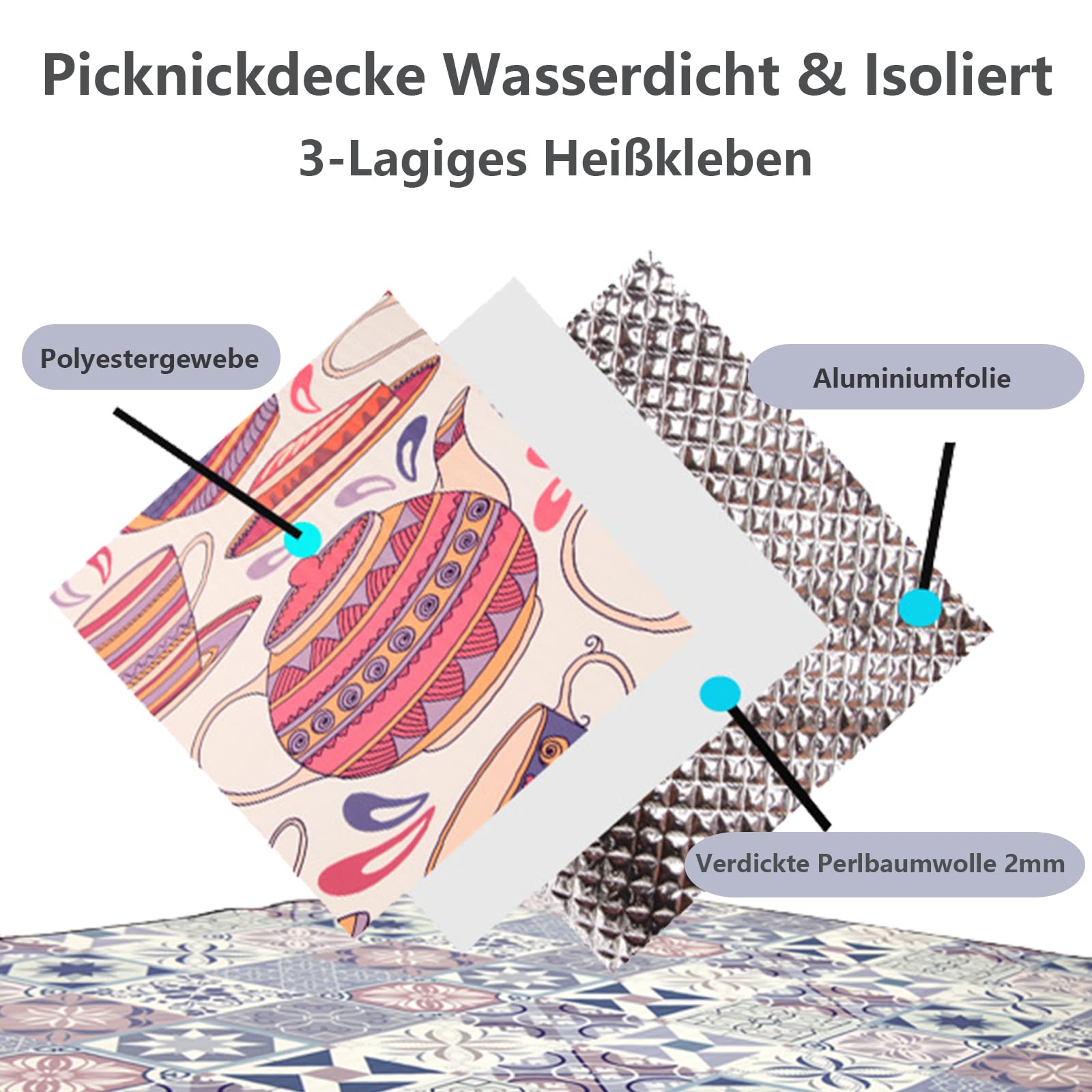 Wodoodporny koc piknikowy, bardzo duży koc piknikowy, 300 x 300 / 200 x 200 x 300, składany, duży koc piknikowy, gruby, można prać w pralce, podróżny koc piknikowy na zewnątrz, rodzinne lato, F, 200 x 300 cm