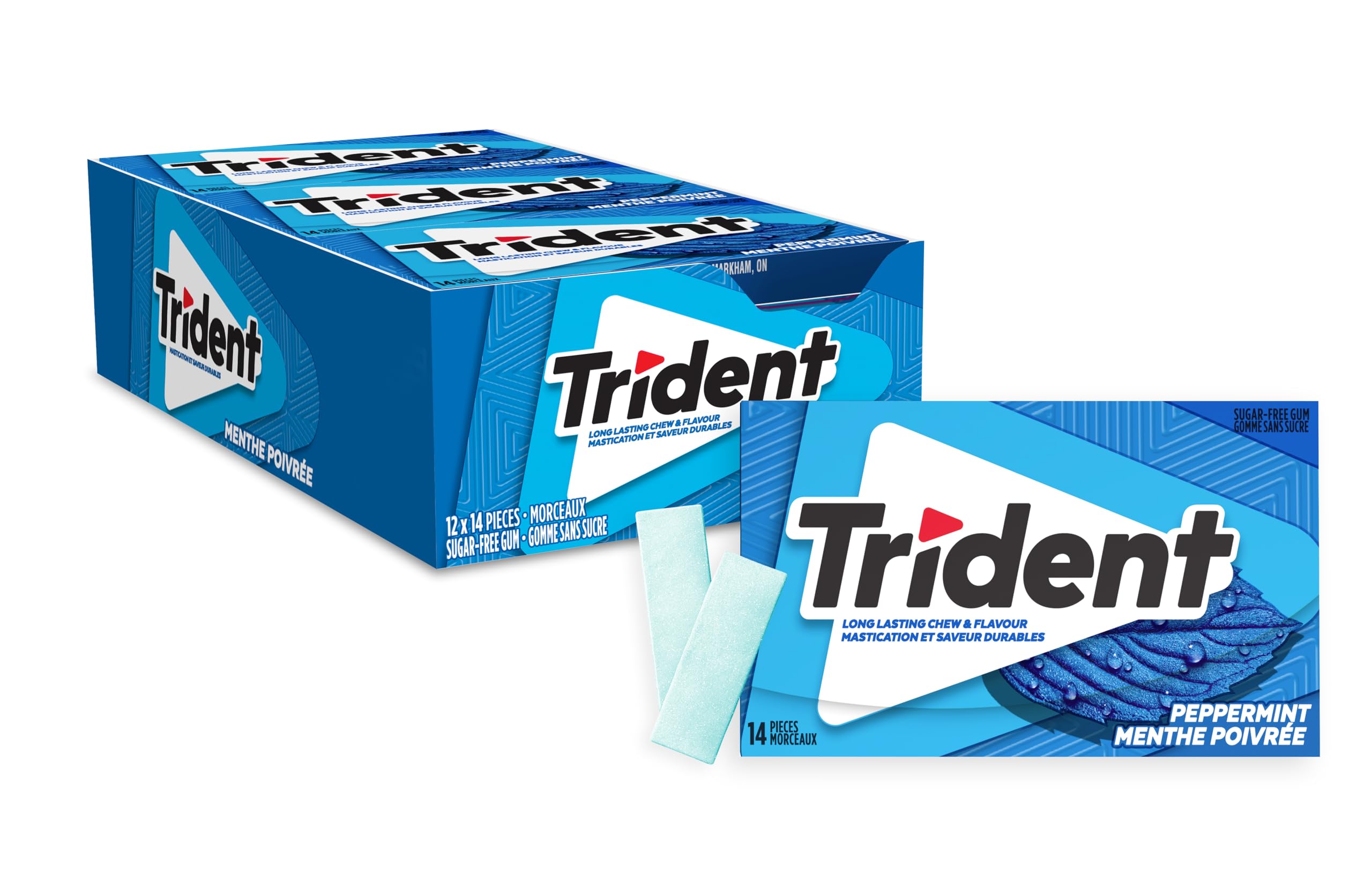 Trident Sugar Free Peppermint Gum Superpak, Chewing Gum, Pack of 12
