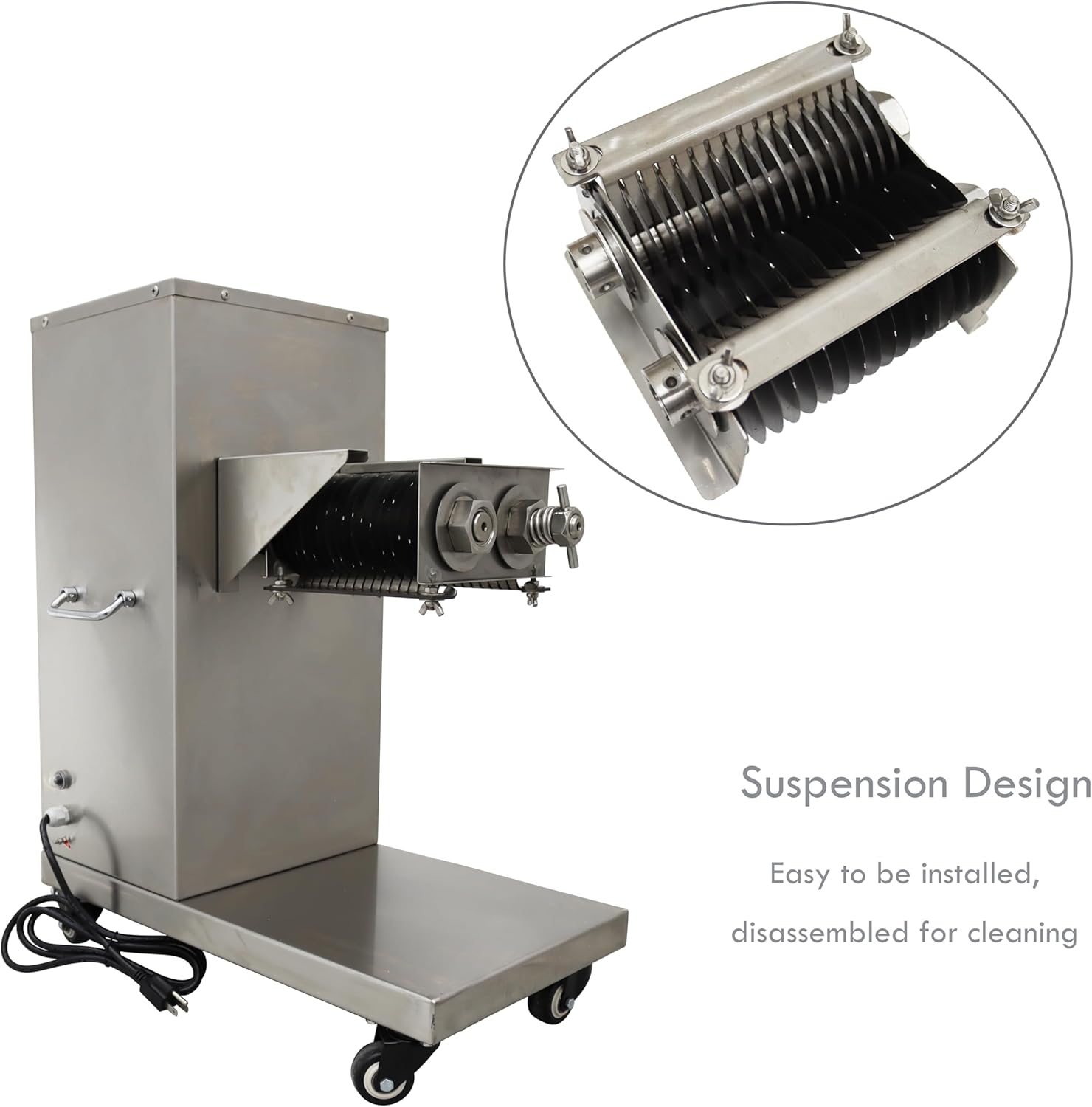 TECHTONGDA 8mm Meat Cutter Commercial Electric Slicer Stainless Steel Shredded Diced for Steak Beef Pork Meat 5.7×3inch Feed Inlet