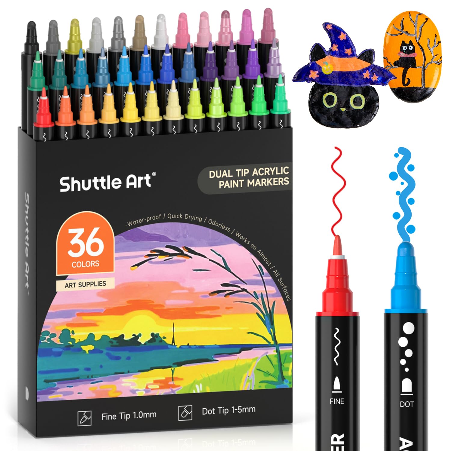 Shuttle Art 36 Colors Dot &amp; Fine Tip Acrylic Paint Markers