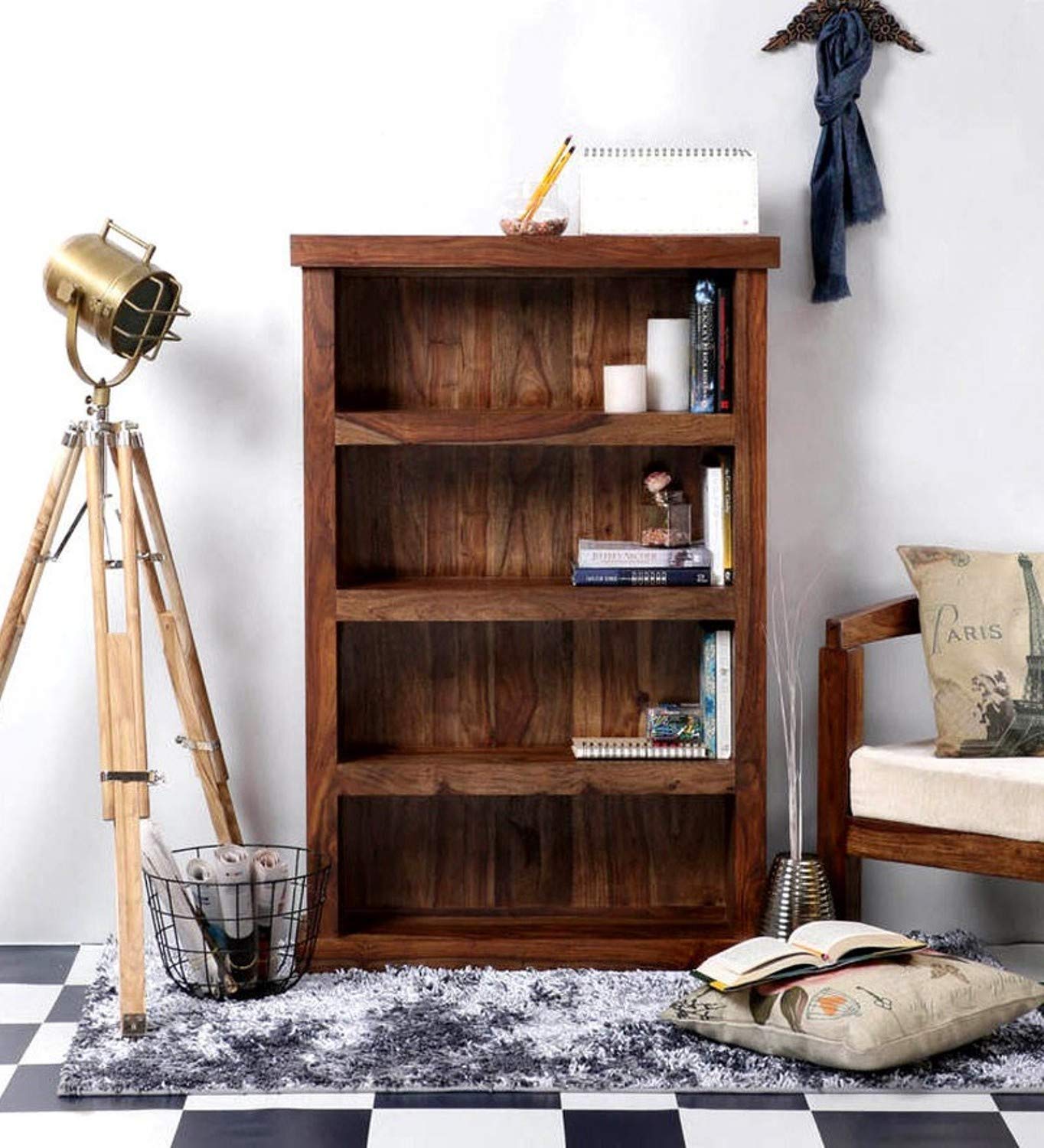 Solid Wood Open Book Shelf | Living Room Decor | Bookcase with 4 Shelves Storage | Brown Finish-image-10