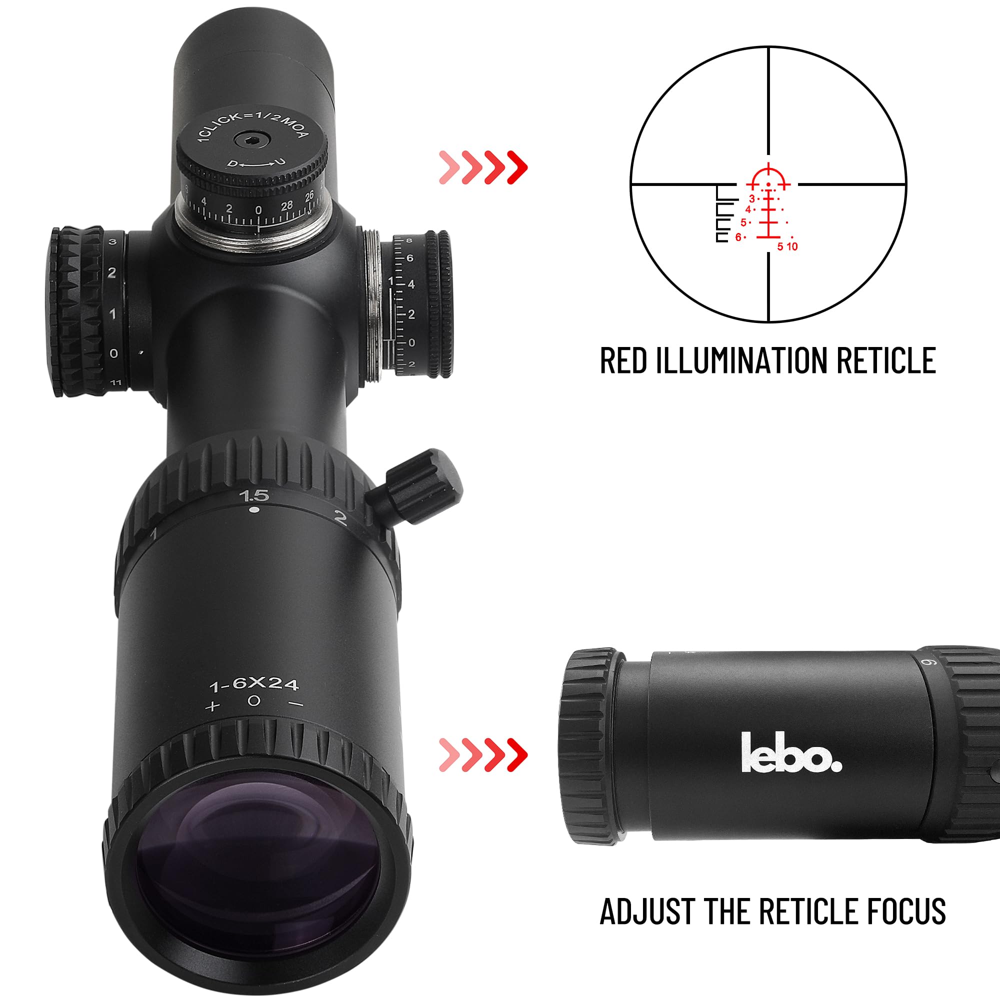 LEBO Optics 1-6x24 SFP LPVO Rifle Scope with Scope Mount, HD Glass