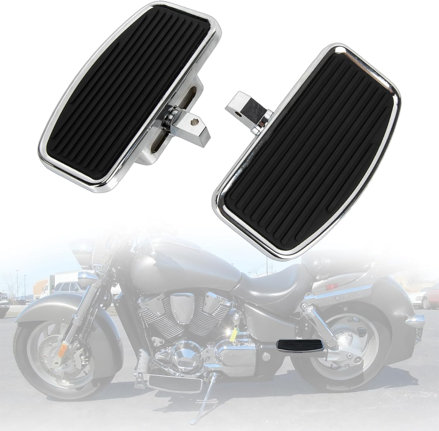 PSLER 2PCS Motorcycle Floorboards Adjustable Rear Passenger Foot Pegs, Compatible with Vstar Dragstar 400 650 V-Max XV125 XV250 VTX1800 VL400 VL800 C50, Chrome, Stripe Pattern