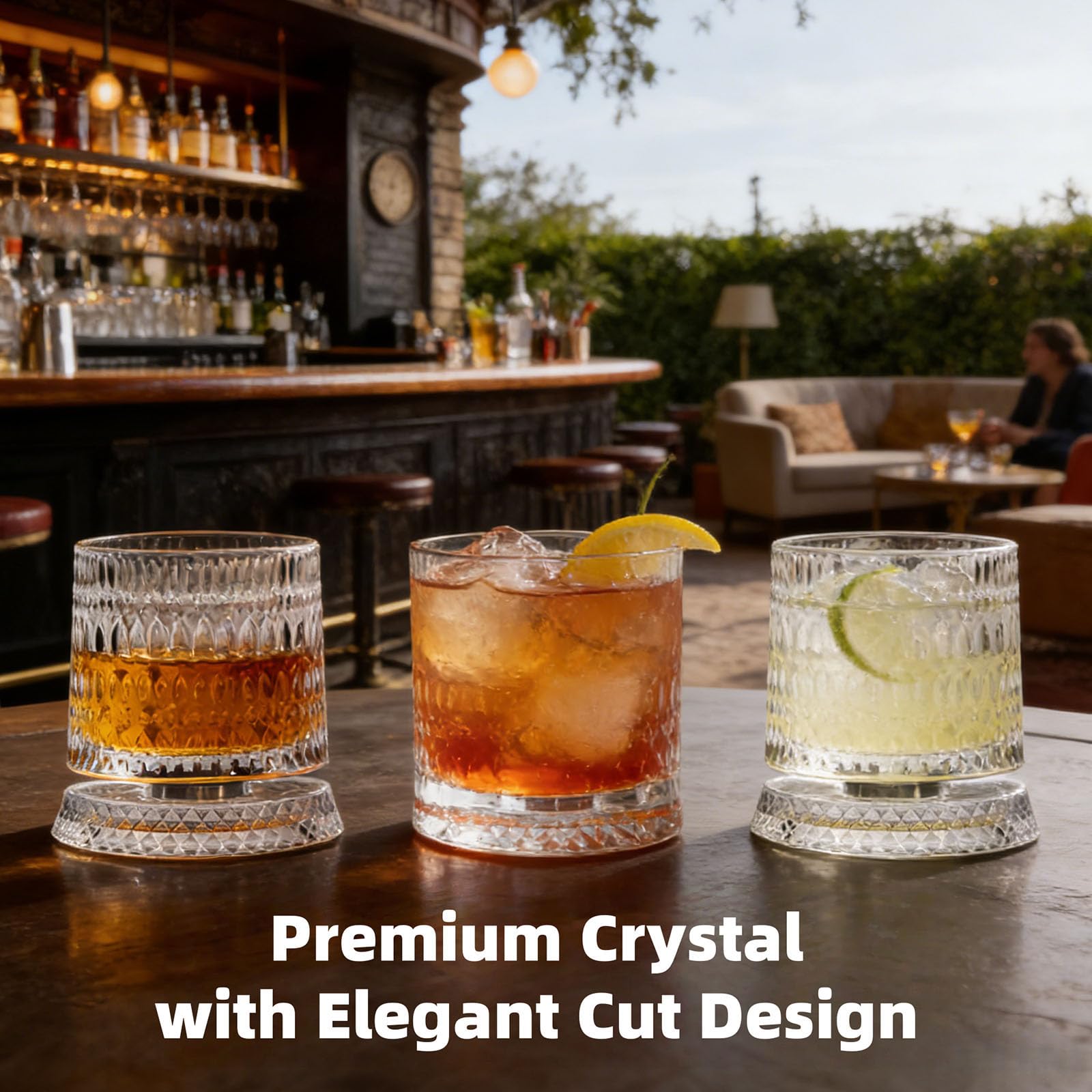 Jeeeun Spinning Crystal Whiskey Glasses, Heavy Base 360° Rotatable Cocktail Glass for Home Bar Daily Leisure & Gift (A)