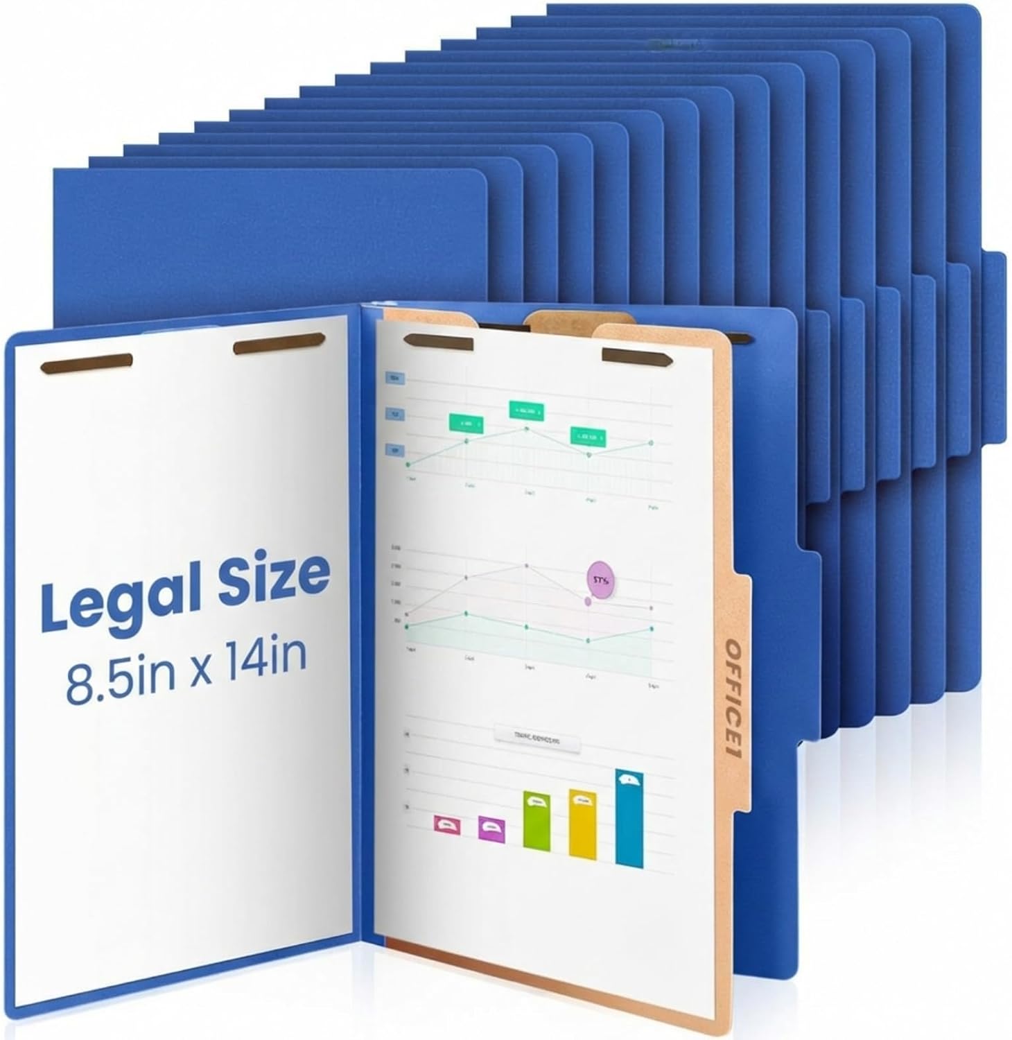 AmazingSpark 18 Pcs Legal Size Classification Folders Bulk 1 Divider Pressboard File Folder with Expansion 2 Prongs Fastener Heavy Duty Office File Organizer for School Hospitals Home (Dark Blue)