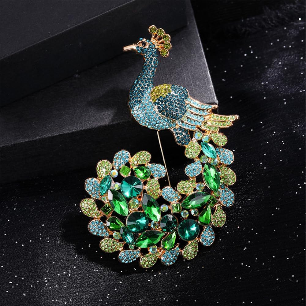 Rhinestone Peacock Brooch for Women Ladies Gold Plated Elegant Sparkling Crystal Cute Bird Animal Lapel Pins Costume Accessories Suit Sweaters Dresses Jackets Celebration Wedding Holiday Party Jewelry image 2