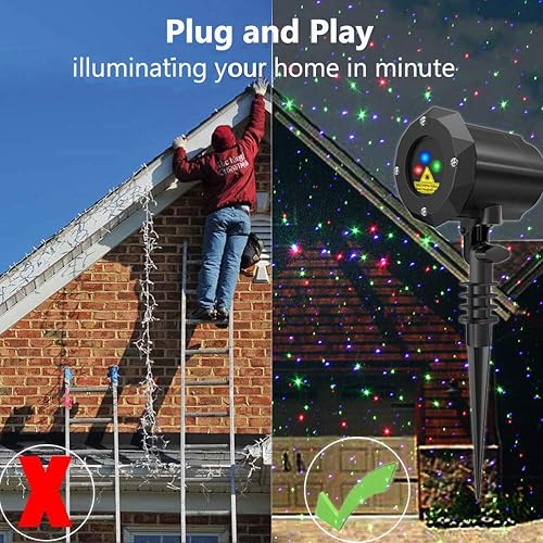 Vista 5 de Poeland Luces de jardín Luces de Navidad láser en movimiento Proyector de estrellas de luciérnaga para el hogar y el rojo/verde/azul (Red/Green/Blue)