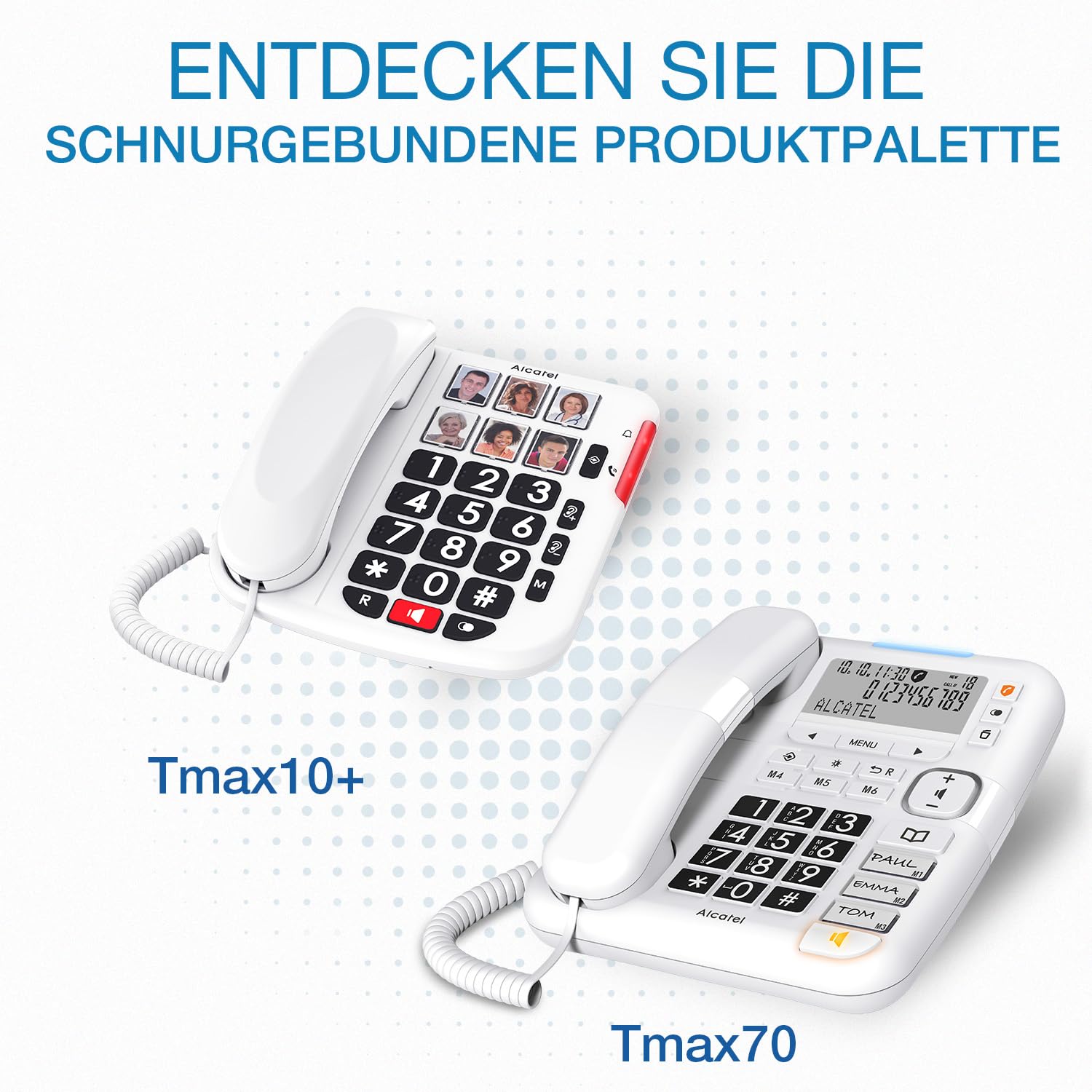 ALCATEL TMAX 10+ Schnurgebundenes Festnetztelefon für Senioren – Große Tasten – Audio Boost – Tasten mit Fotos – Freisprechen – Leuchtanzeige für Anrufe – Lauter Klingelton – Hörgerätekompatibel