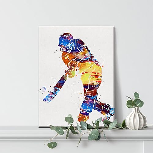Miniatura 5 de Arte de pared de jugador de críquet en acuarela, lienzo de críquet masculino, impresiones para decoración de pared del hogar, obras de arte