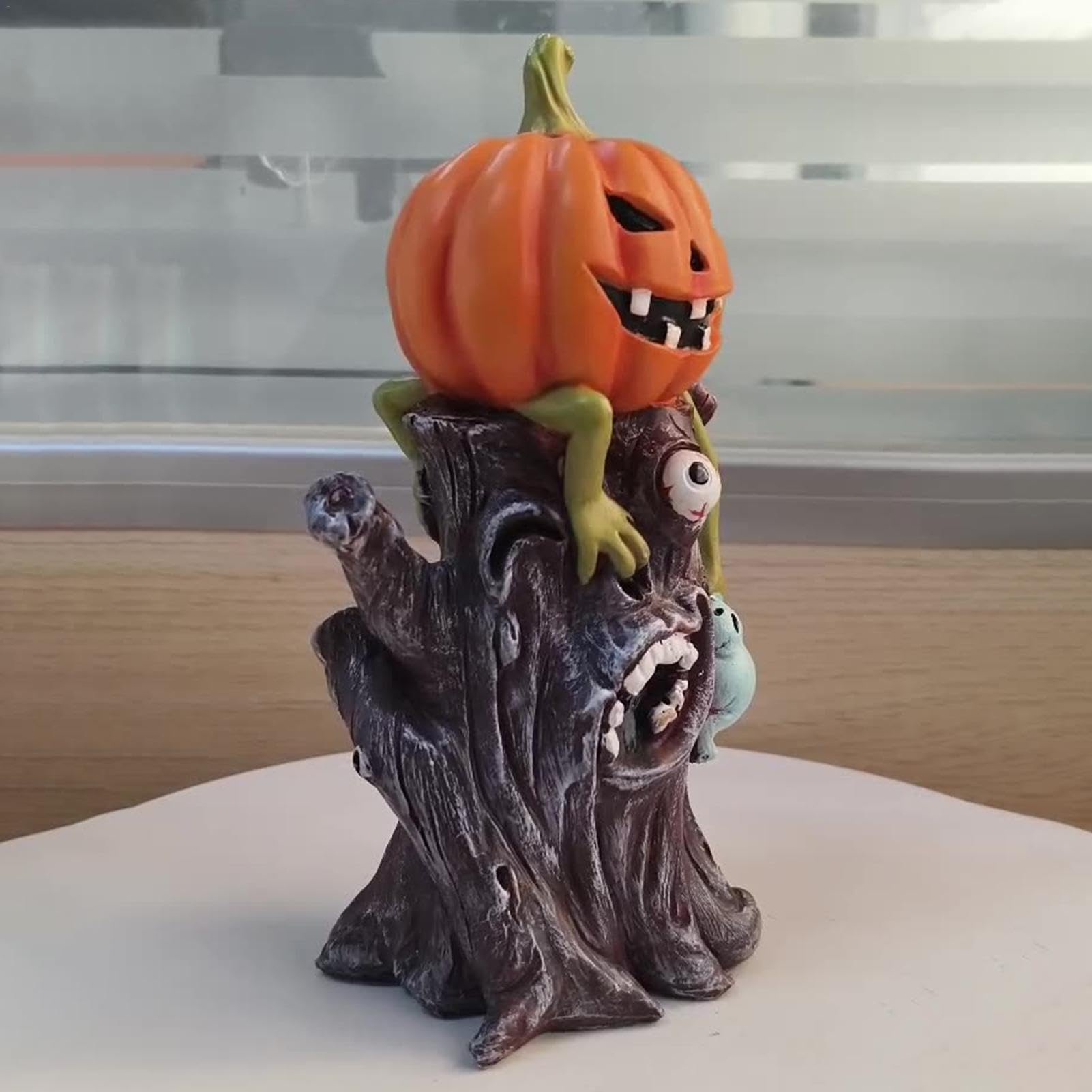 Décorations Halloween Citrouille & Souche En Résine – Statue Fantôme 16 Cm Pour Intérieur/Extérieur