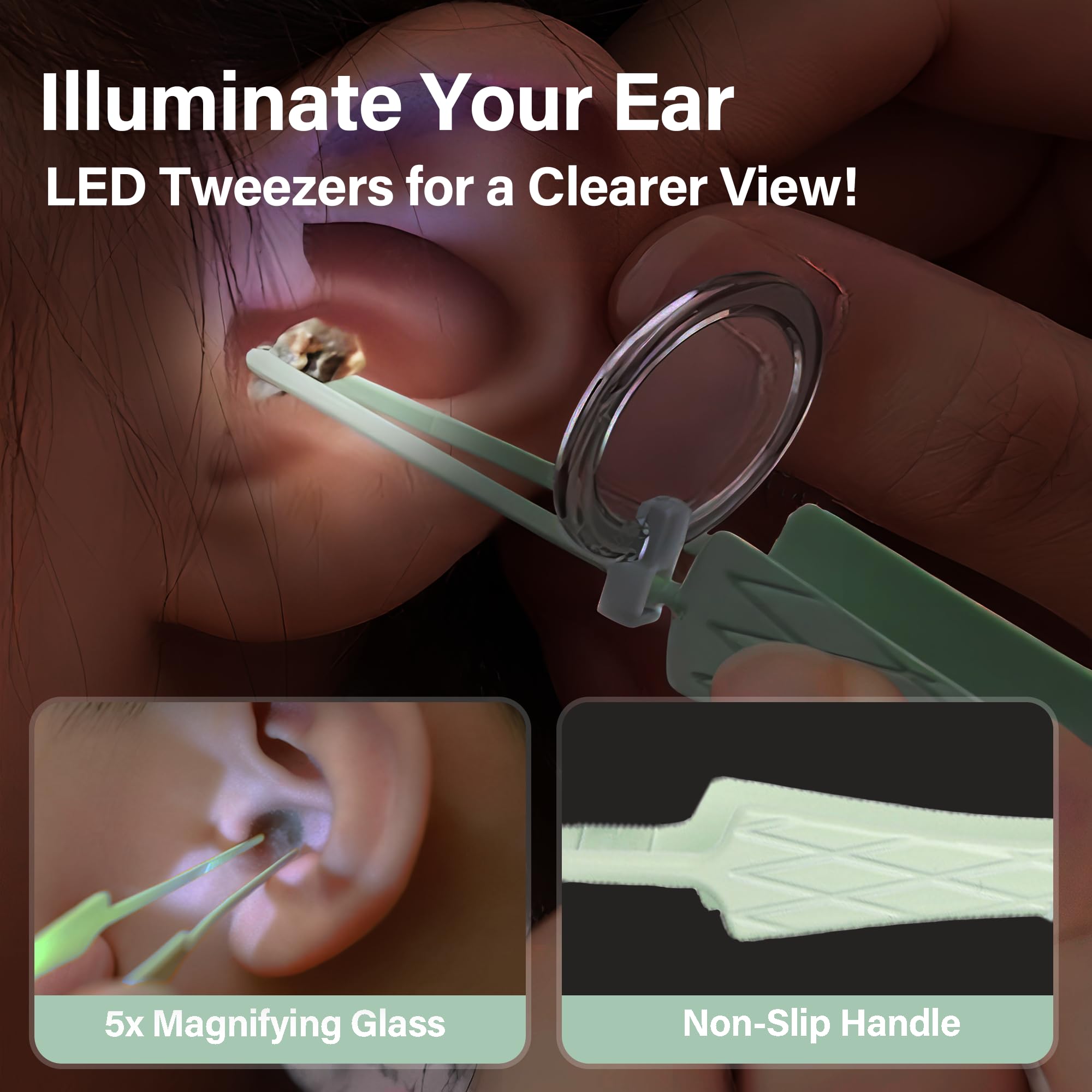 15 Pack Ear Wax Removal Tool Kit with Light - LED Ear Cleaning Kit, Ear Wax Removal for Kids and Adults, Ear Cleaning Tool, Ear Picker Spoon & Ear Tweezers & Spiral Spring Ear Spoon Green — Amazon image 4
