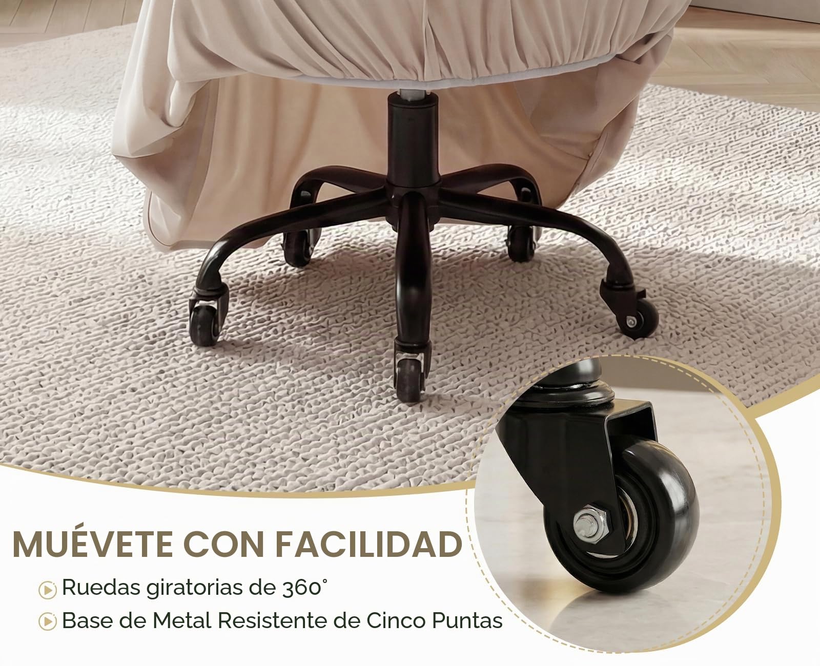 Ya-Home Taburete Tocador Otomano Terciopelo con Ruedas, Beige