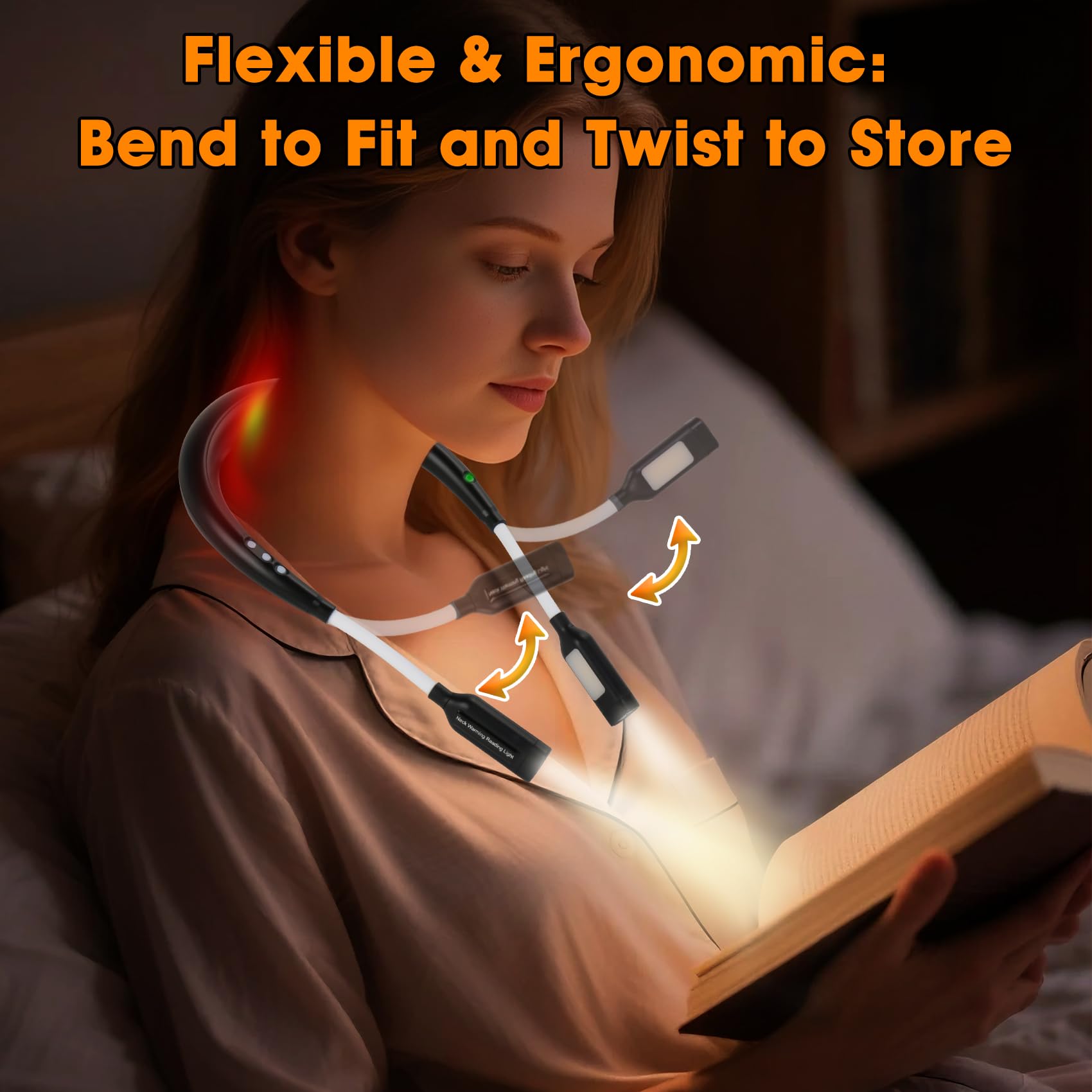 Luce da lettura ricaricabile riscaldata con 4 modalità di luce regolabili, lampada a LED per libri a letto, lettura notturna, comode luci per libri per lettori e artigiani (nero)