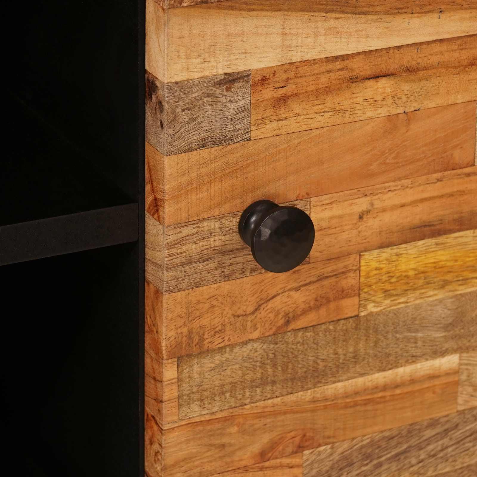 TV-Schränk mit Regal aus massivem Mangoholz Braun 80 x 33 x 46 cm mit 2 Regalen und Tür für Wohnzimmer Heimkino Gaming und Aufbewahrung von Mediengeräten und Zubehör