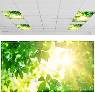 Patelai 4 x 2 Feet Fluorescent Light Cover for Ceiling Classroom Magnetic Cubicle Shade with 10 Magnets Fluorescent Light Filters for School Home Office Drop Lamp Decor(Green Leaves)