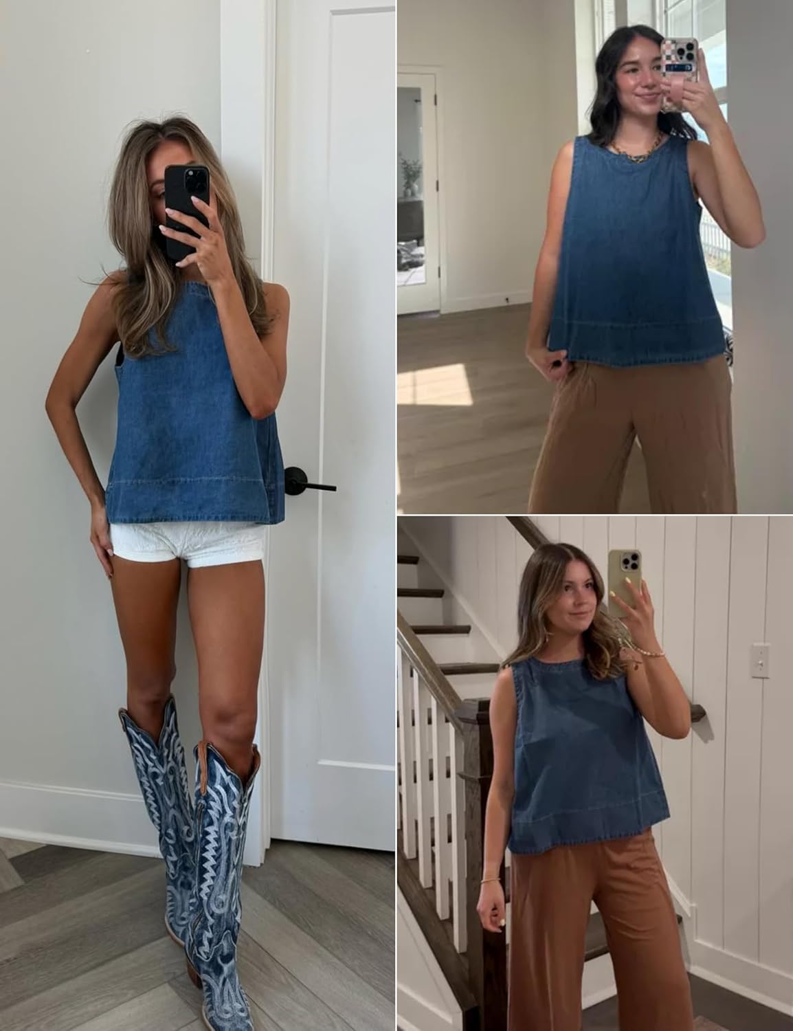 Xiaoxuemeng Womens Denim Top Y2K Sleeveless Jean Tank Tops for Women Crewneck Loose Fit Denim Tank Tops - Image 6