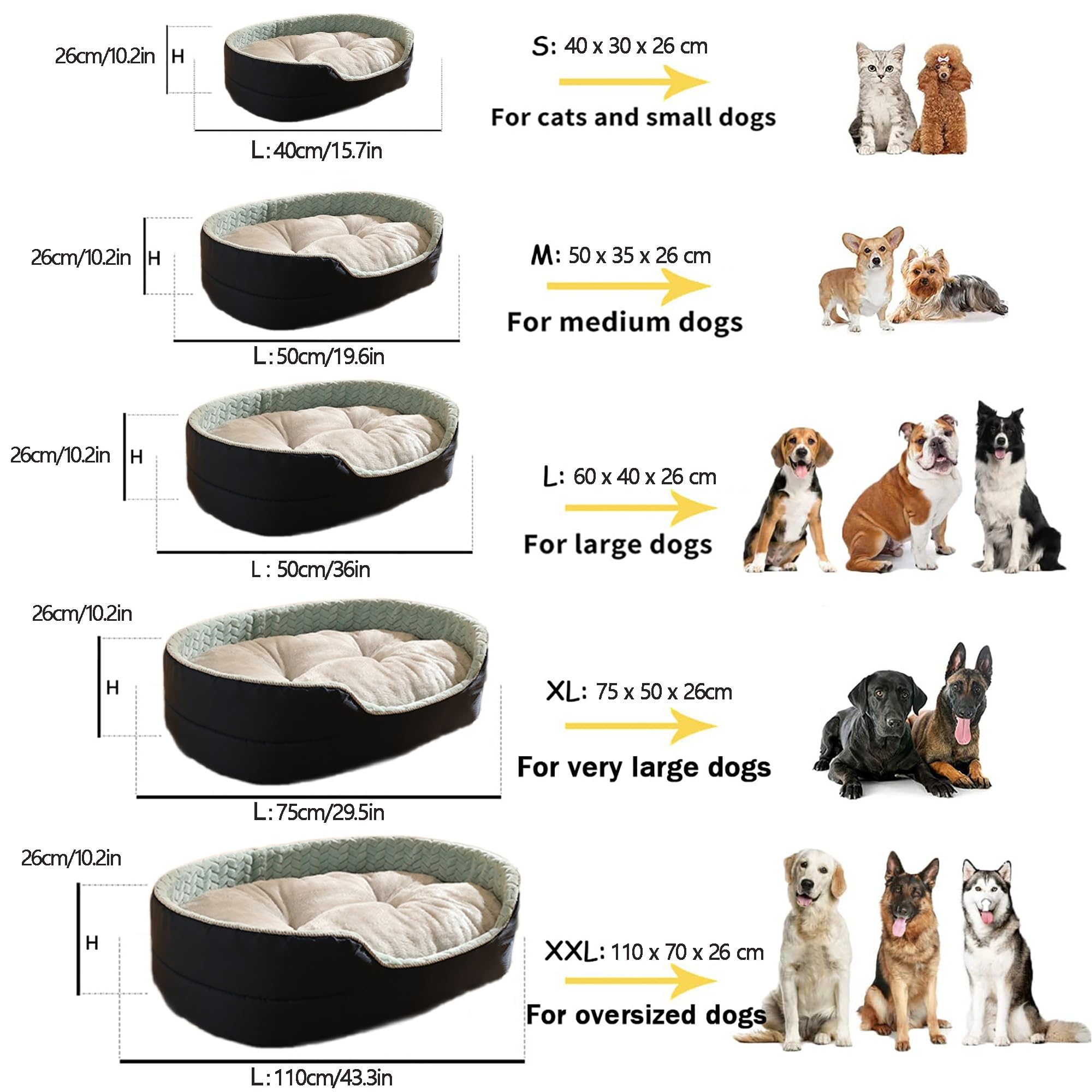 Hundebetten für große Hunde, orthopädischer Memory-Schaum-Couchbezug für Hunde, waschbar, mittelfestes Kissen, wasserdichte Auskleidung, Hundesofabetten für große Hunde (Green 75cm)