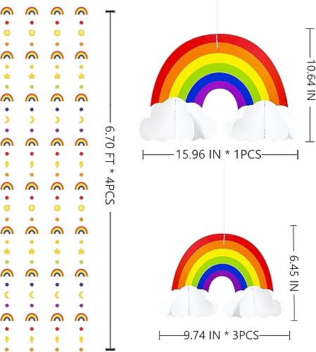 Miniatura 2 de Decoraciones de fiesta de arco iris, nube 3D, círculo, puntos, estrella, luna, rayo, guirnalda colorida para cumpleaños, baby shower, boda,