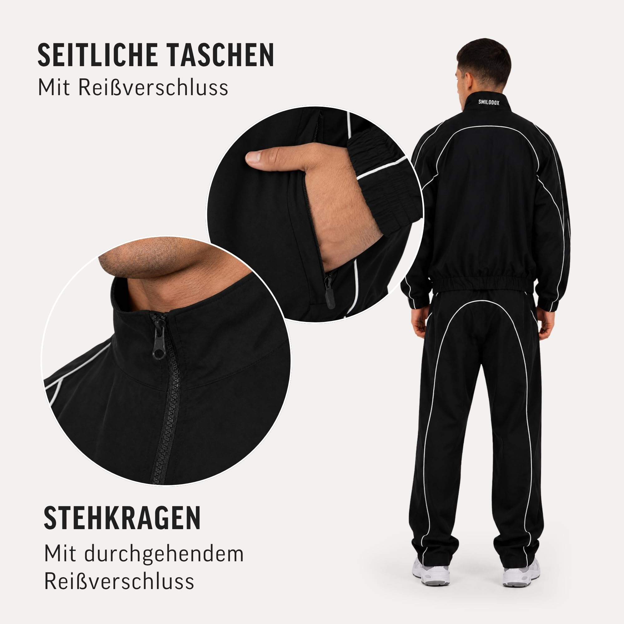 SMILODOX Trainingsjacke Herren Kyson Oversize Fit, Sportjacke mit Stehkragen & Reißverschluss, Kontrastpaspeln, leichte Trainingsjacke mit Taschen, Fitnessjacke für Gym, Freizeit & Streetwear