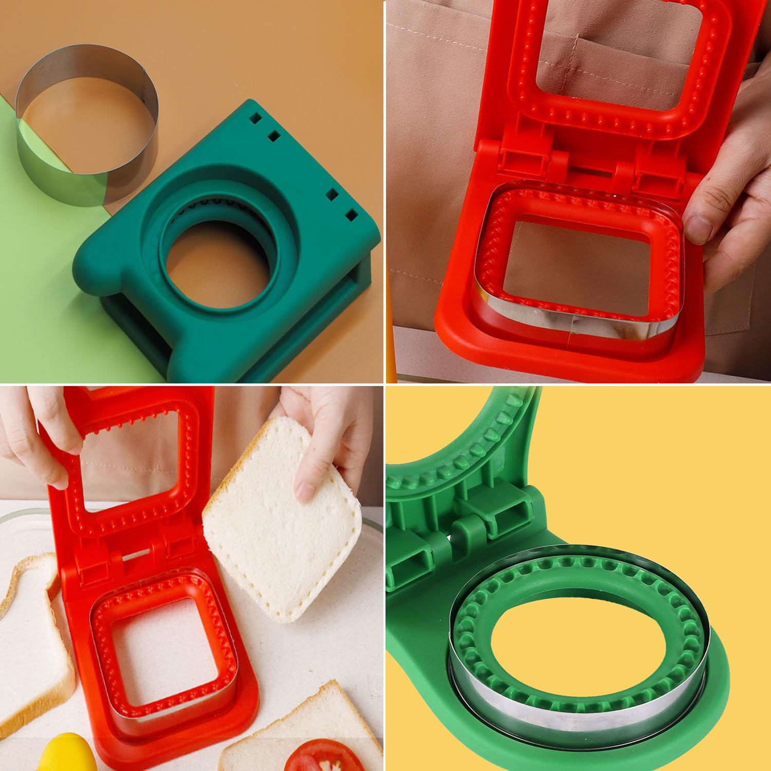 Square Sandwich Cutter and Sealer for Kids Lunch - Leak-Proof Design & Dishwasher Safe, Stainless Steel Blades for Bento Box, Party Snacks (Red) 4