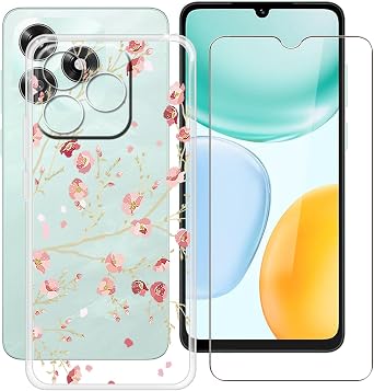 for Honor X5c Case with 1 x Tempered Glass Screen Protector, Soft TPU Shockproof X Anti-Scratch Ultra Thin Clear Phone Cover for Honor X5c 6.74" - WM84