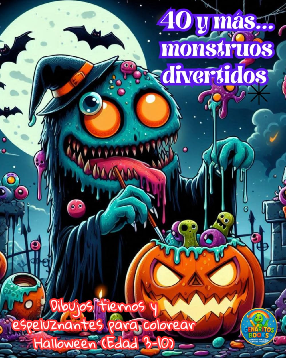 40 y más... monstruos divertidos: Dibujos tiernos y espeluznantes para colorear Halloween (Edad 3-10)