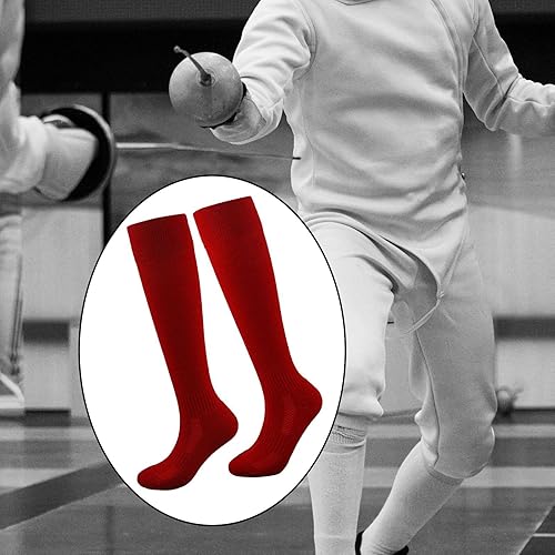 Miniatura 6 de Calcetines de esgrima transpirables para absorción de sudor, equipo de esgrima, cómodos, atléticos, unisex, para juego de lámina de espada, Rojo M