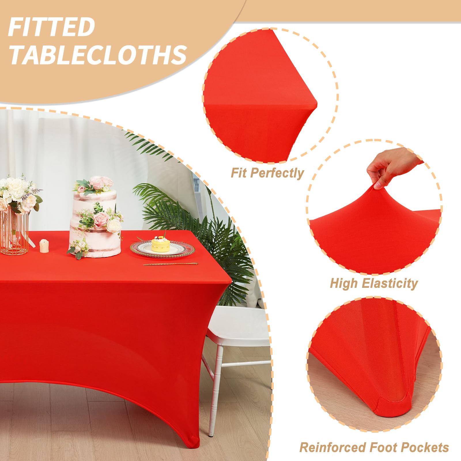 Fixwal Paquete de 3 manteles rectangulares de 1.8 m, rectangulares, elásticos, de Elastano, Ajustables, para Fiestas de Festivales, Decoraciones de Navidad, ferias, Banquetes, Bodas, Eventos