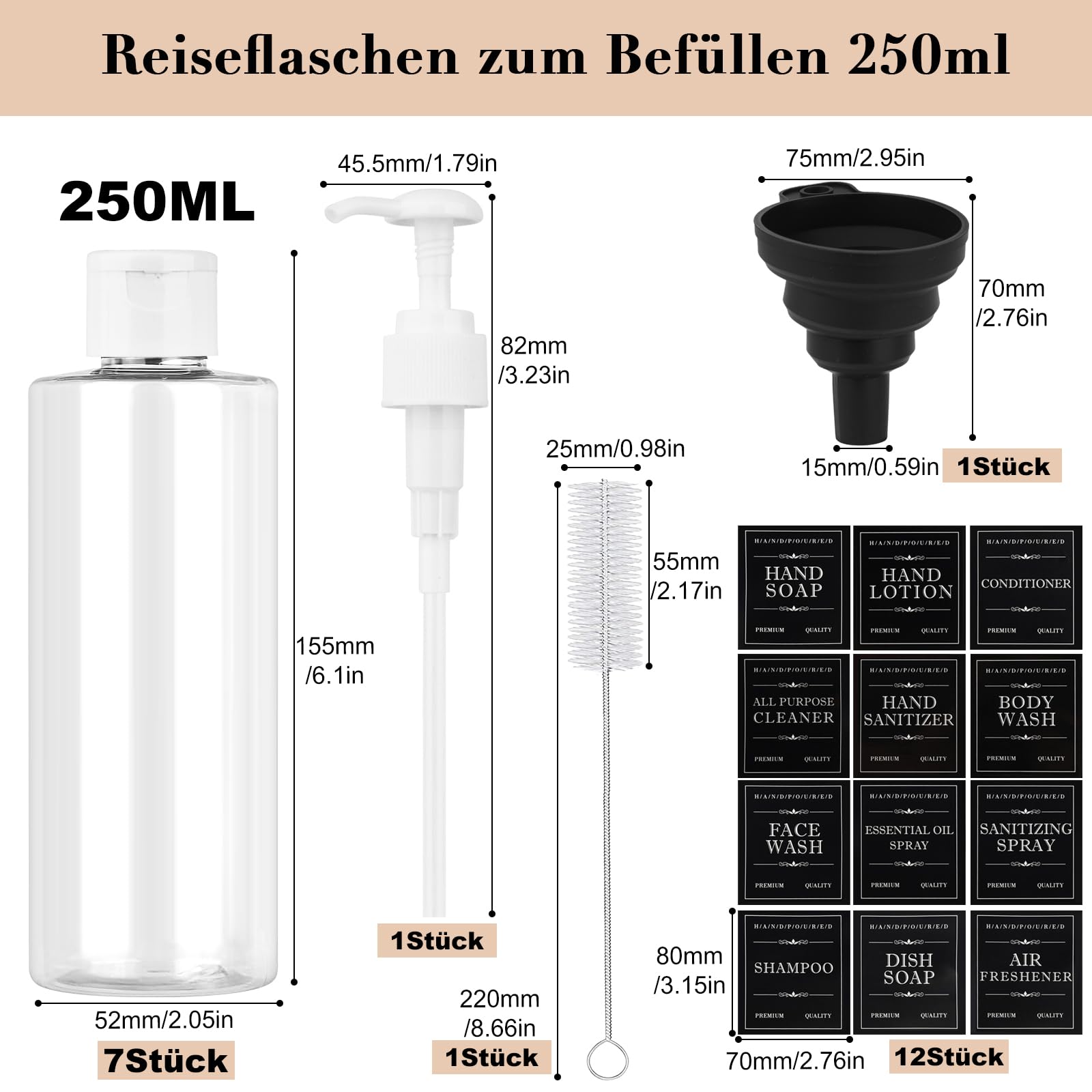 Maxumille 7 Pcs Travel Bottles 250ml with Flip Cap - Image 2