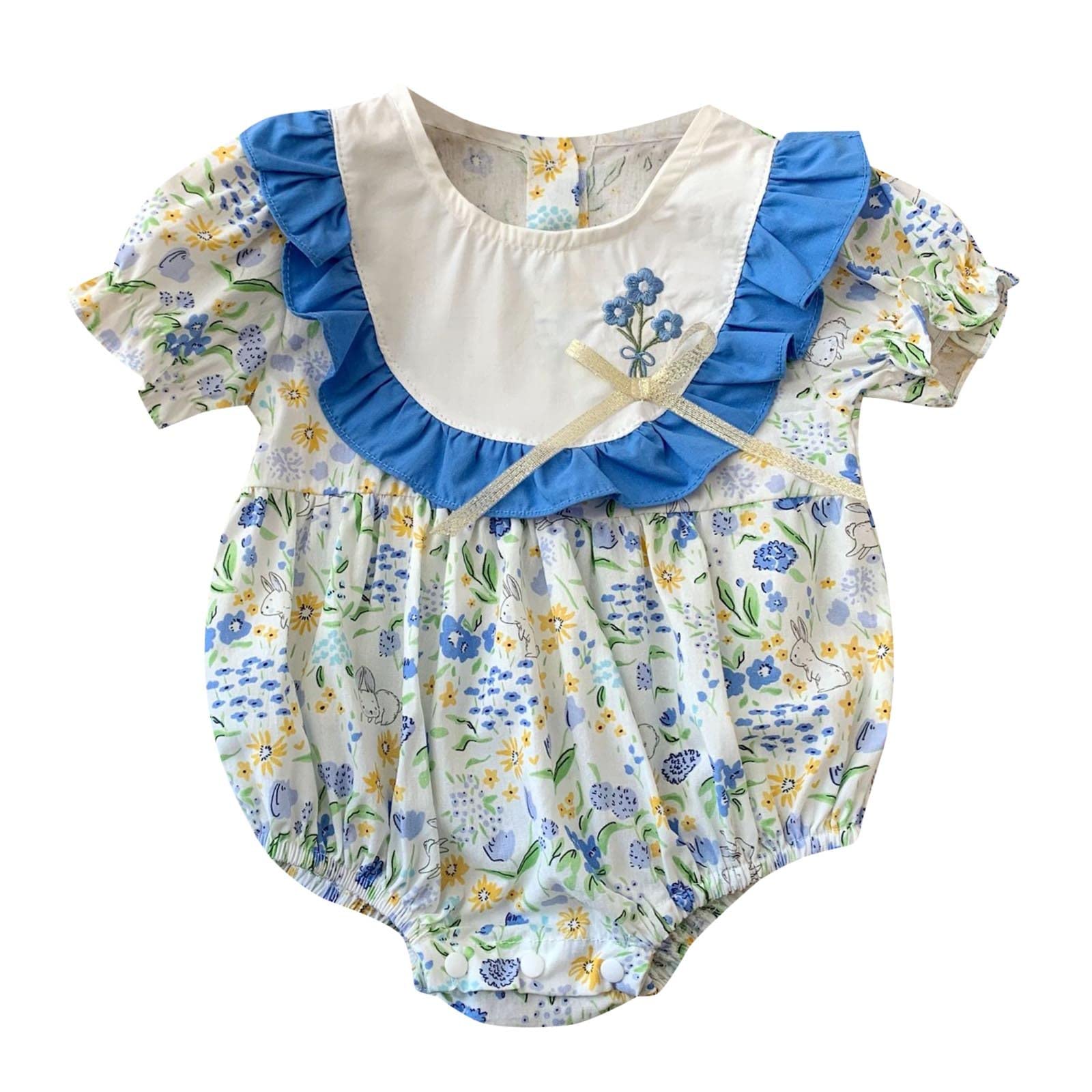 HOOUDO Traje de Gateo con patrón Floral de Verano para bebé, Cuello de Encaje para niña, Informal de 0 a 2 años Pantalón Montaña Hombre