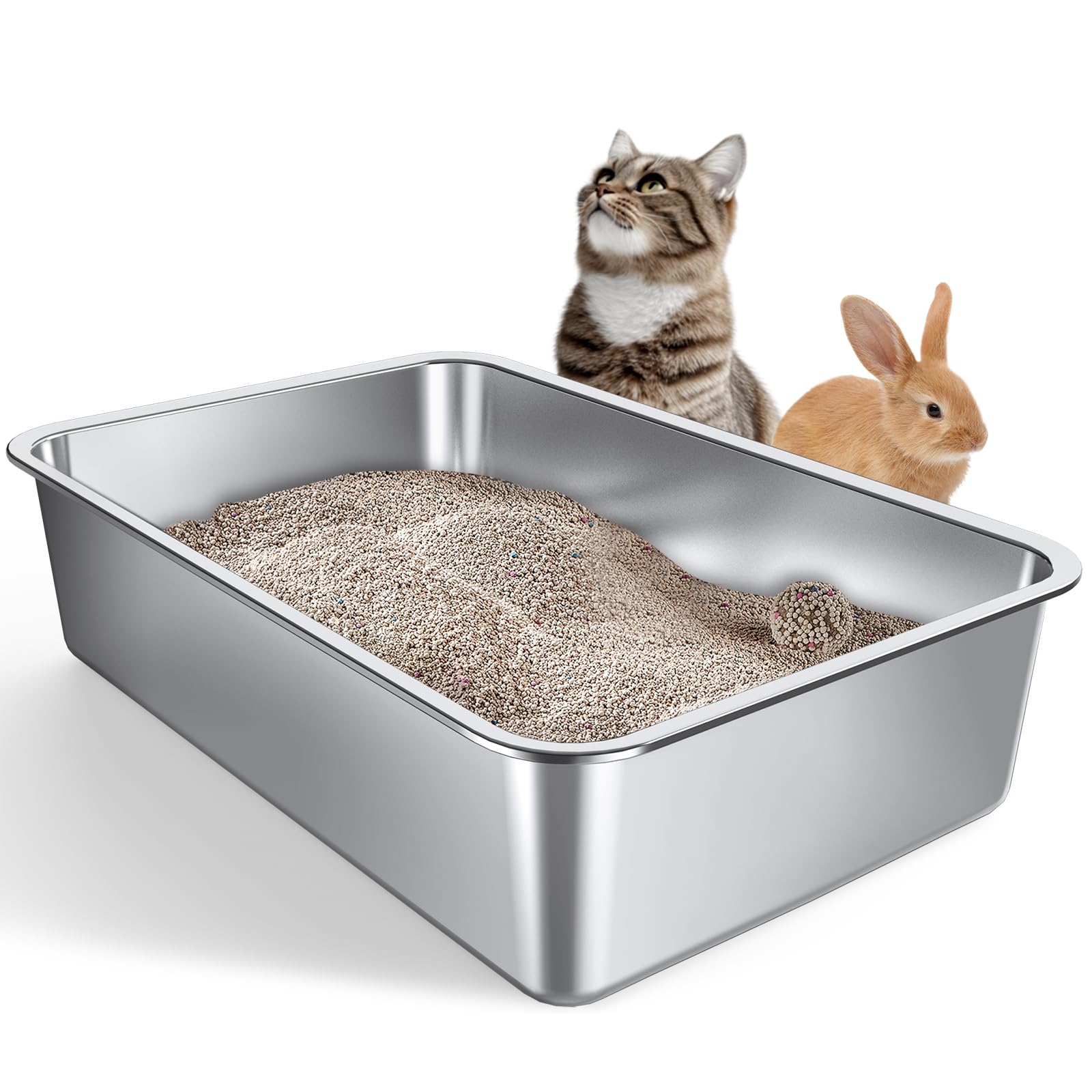 Gimars Lettiera Gatto Inox Extra Large - Lettiere Acciaio Inox Spessa, Facile da Pulire, Bordo Alto, Antiruggine, Non Assorbe Odori, Vassoio in Metallo per Gatti e Conigli