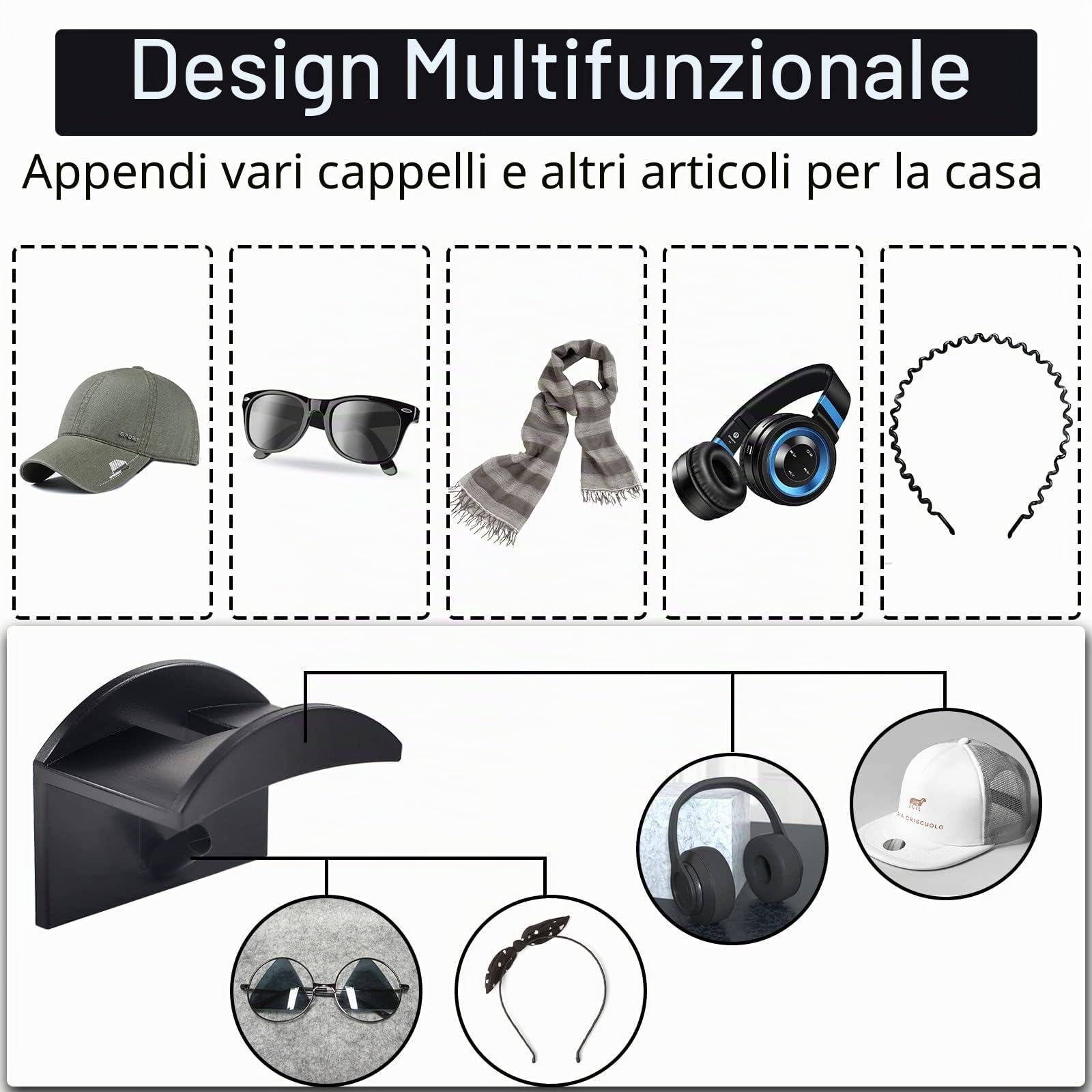 Vibbang 10 Pezzi Ganci per Cappelli Organizzatore di Cappelli Porta Cappelli Curve Ganci Appendi Cappello Senza Perforazione a Parete Appiccicoso Leggero Organizzatore di Berretti da Baseball (Nero)