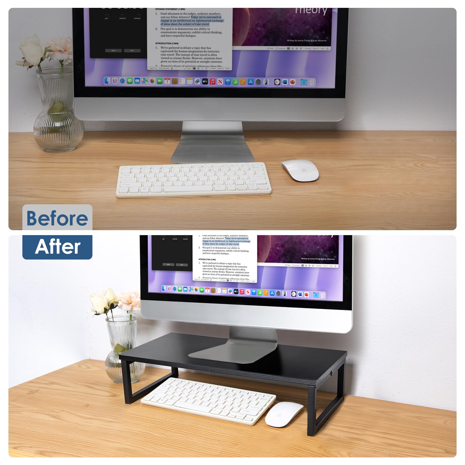 ARCOBIS Rehausseur de moniteur de bureau en bois et métal pour écran d'ordinateur de 50,8 cm, noir
