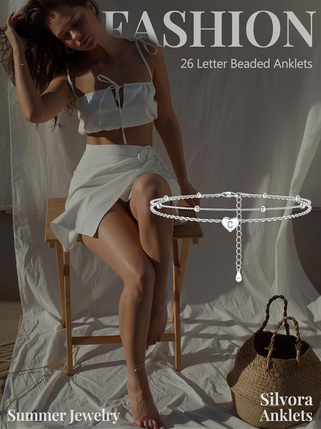 Silvora 925 Sterling Silver Anklets for Women Heart Anklet with Beaded Heart Initial Anklets for Womens - Image 7