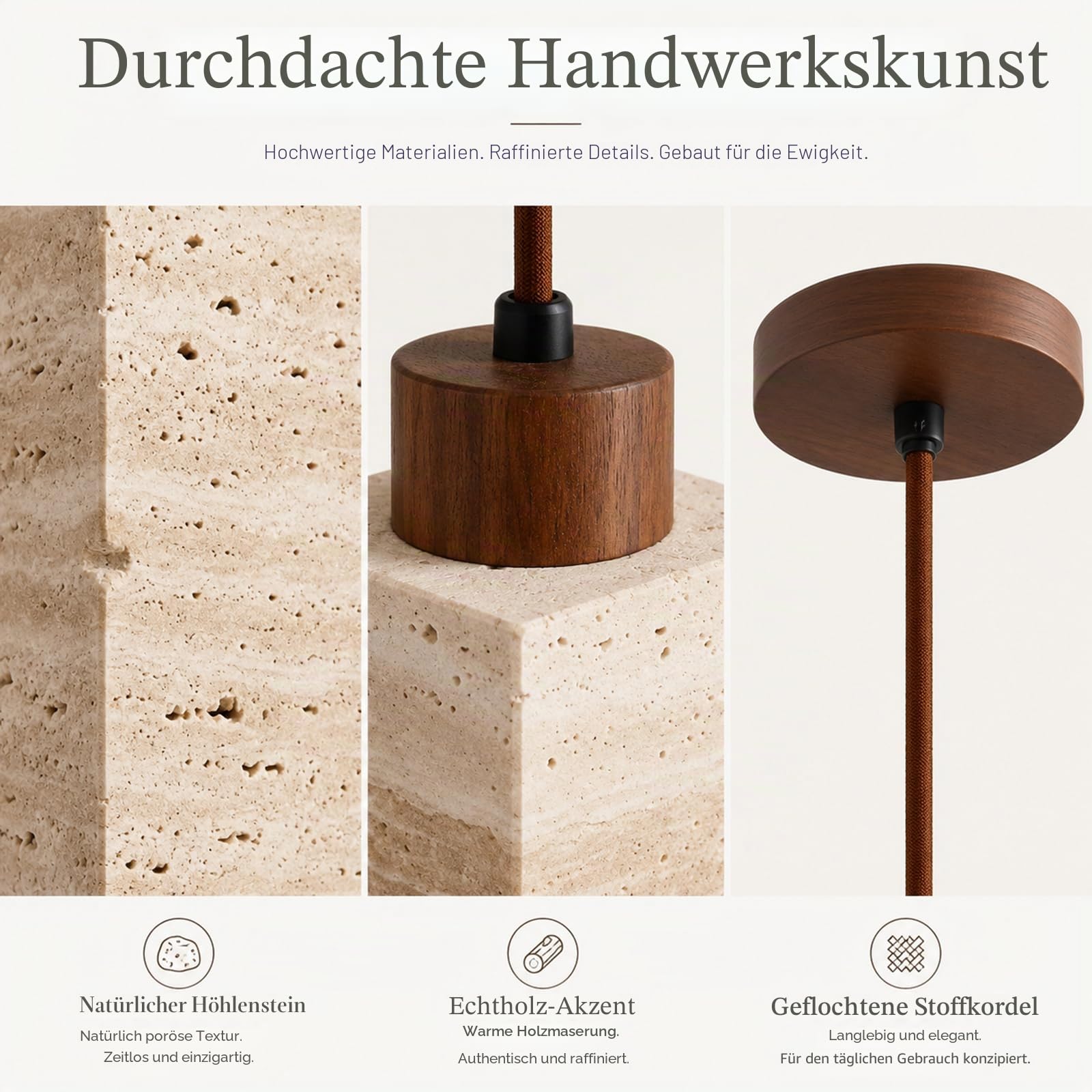 Rechteckige/zylindrische Stein-Pendelleuchten, Walnuss-Hängelampen mit natürlichem gelbem Travertin-Lampenschirm, Nachttisch-Kronleuchter, E27-Beleuchtungskörper, japanische Hängelampen für