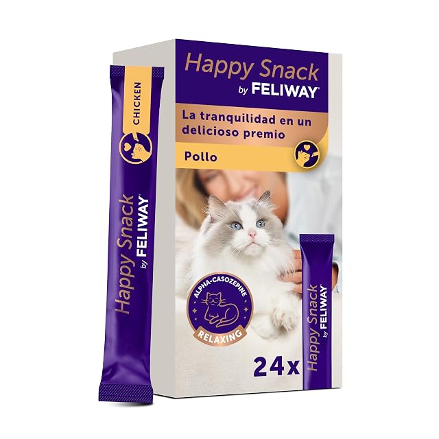 FELIWAY Happy Snack Sabor Pollo - Pack Ahorro de deliciosos y cremosos premios calmantes para Gatos (24…