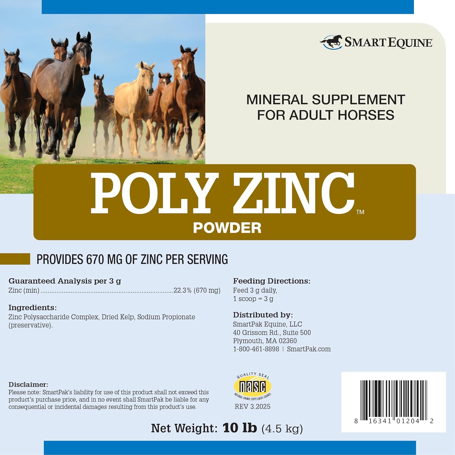 SmartEquine Poly Zinc Powder | Zinc Supplement for Horses | Hoof Care Vitamins and Minerals | Supports Bone and Hoof Wellness | Equine Skin Coat Supplement | 10 lb
