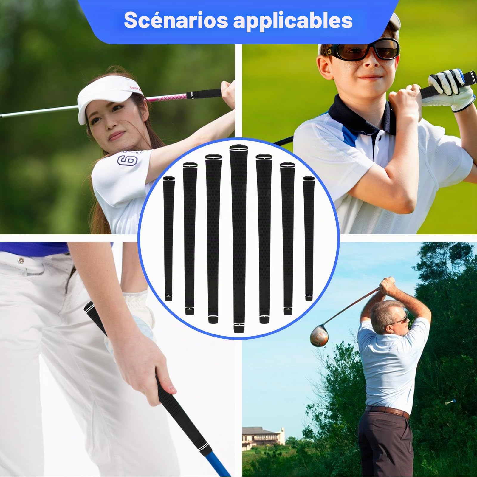 Lot de 13 poignées de club de golf en caoutchouc standard - Noir - Poignées professionnelles antidérapantes pour clubs de golf - Pour hommes et femmes