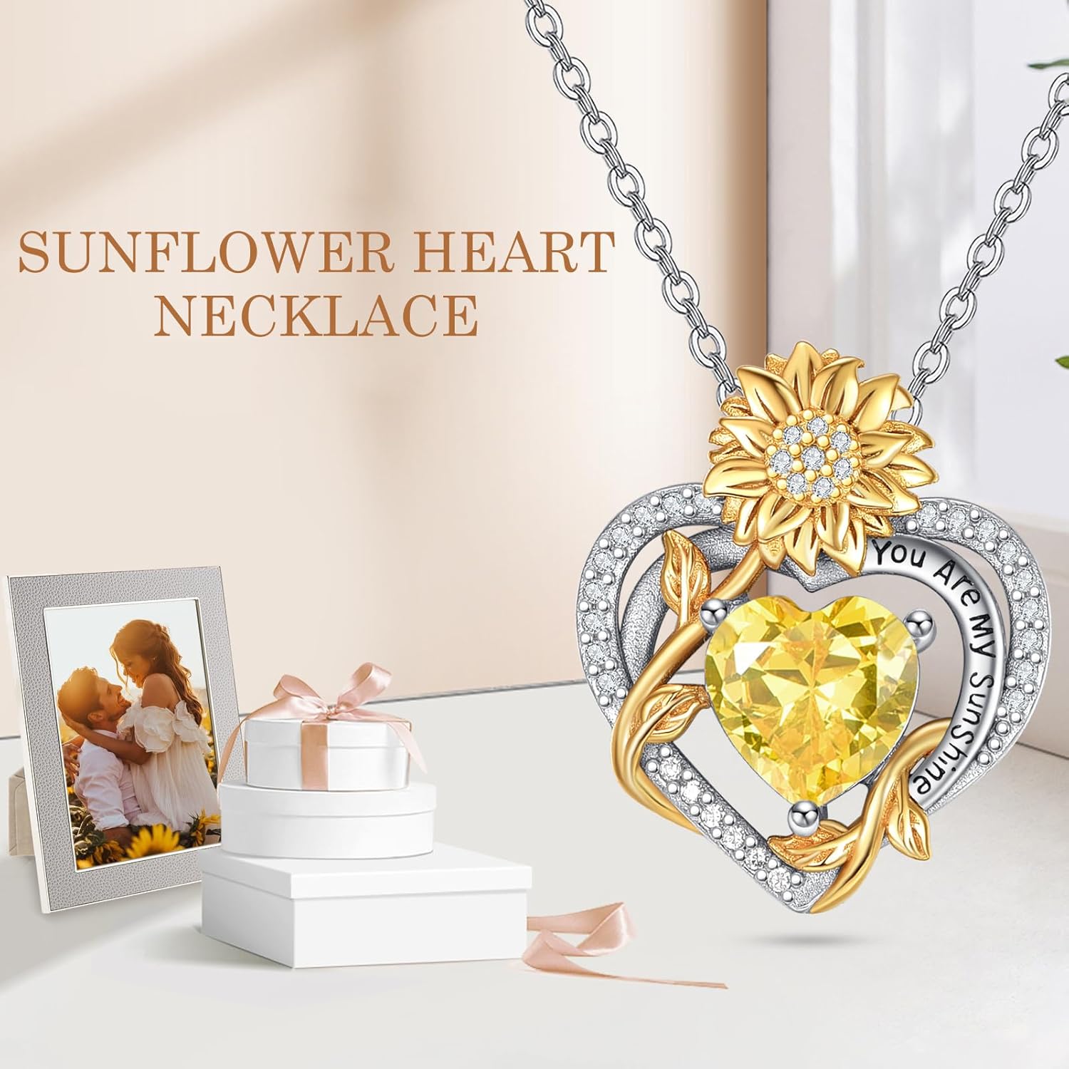 AENEAS Sunflower Necklaces for Women Sterling Silver You Are My Sunshine Necklace Sunflower Birthday Love Heart Mother's Day Gifts for Birthday Mothers Day Christmas Anniversary - Image 7
