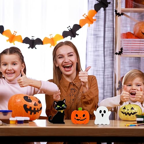 Miniatura 6 de Decoraciones de Halloween para el hogar en interiores, 3 piezas, bonita calabaza de madera, fantasma, gato negro, decoración para bandeja escalonada