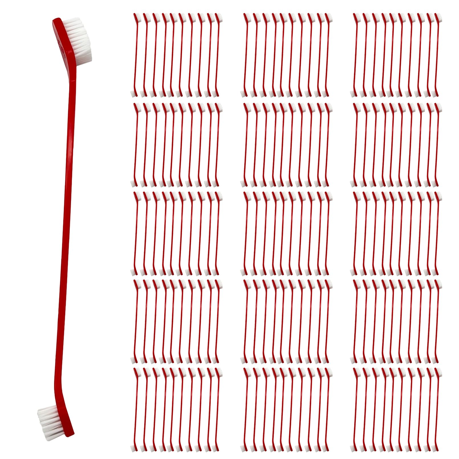 Lot de 150 brosses à dents à double tête pour chien - Brosse à dents à long manche doux - Brosses dentaires pratiques double face pour animaux domestiques - Brosse de nettoyage des dents